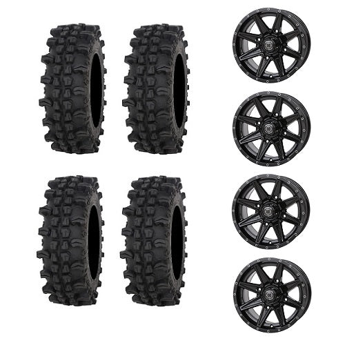Frontline ACP 28x10-14 Tires Mounted on Frontline 308 Gloss Black 4/156 Wheels