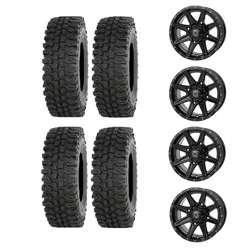 Frontline BDC  27x10-14 Tires Mounted on Frontline 4/110 308 Gloss Black Wheels