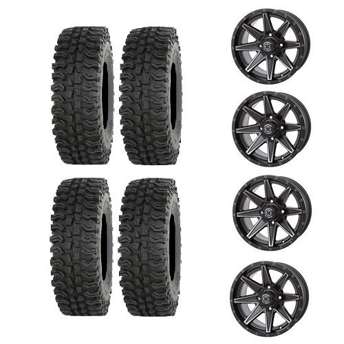 Frontline BDC  27x10-14 Tires Mounted on Frontline 4/110 308 Matte Black Wheels