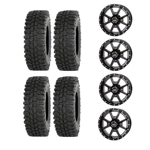 Frontline BDC  27x10-14 Tires Mounted on Frontline 4/137 556 Gloss Black Wheels