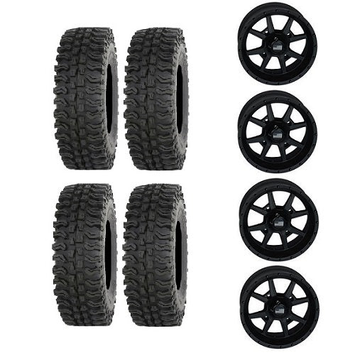 Frontline BDC  27x10-14 Tires Mounted on Frontline 4/110 556 Matte Black Wheels