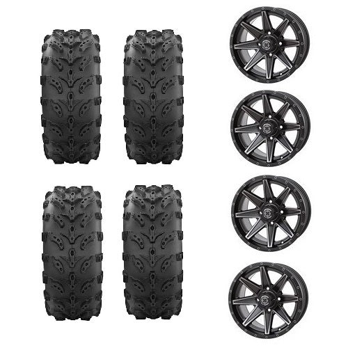 Interco Swamp Lite Tires 2 ea. 28x9-14 & 2 ea. 28x11-14 Mounted on Frontline 308 Matte Black Wheels