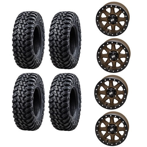 Tusk Terrabite 28x10-15 Tires Mounted on Tusk Uinta Bronze 4/156 Beadlock Wheels