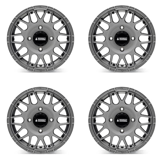 Assault Industries Hellfire Beadlock Wheels - Matte Titanium Set