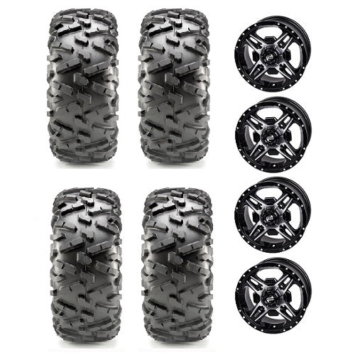 Maxxis Bighorn 2.0 25x10-12 Tires Mounted on Tusk Beartooth Black & Machined