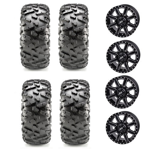 Maxxis Bighorn 2.0 28x10-12 Tires Mounted on Tusk Cascade Black & Machined