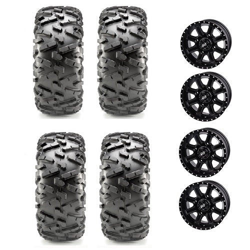 Maxxis Bighorn 2.0 26x9-12 & 26x11-12 Tires Mounted on Tusk Cascade Black