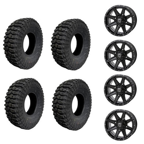 Broad Peak Baer X/T Tire & Wheel Kits Mounted on Frontline 308 Black Wheels