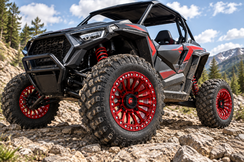 Fuel UTV D125 Candy Red Rincon Beadlock Wheels on a UTV