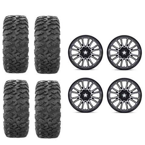 EFX MotoClaw Tire & Wheel Kits Mounted on MSA MA051 Gloss Black & Machined Wheels - Set of 4