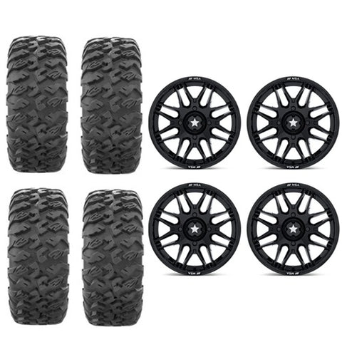 EFX MotoClaw Tire & Wheel Kits Mounted on MSA MA052 Gloss Black Wheels - Set of 4