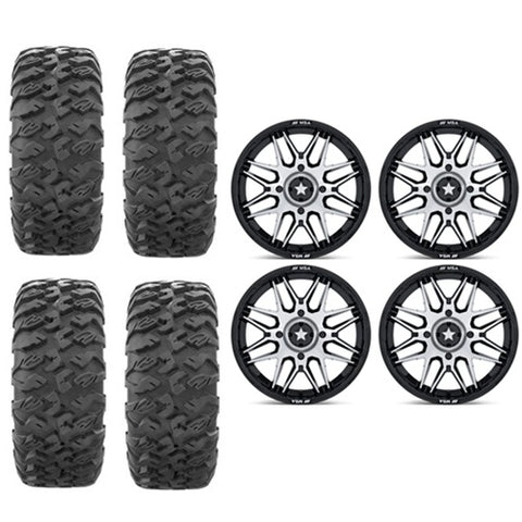 EFX MotoClaw Tire & Wheel Kits Mounted on MSA MA052 Gloss Black & Machined Wheels - Set of 4