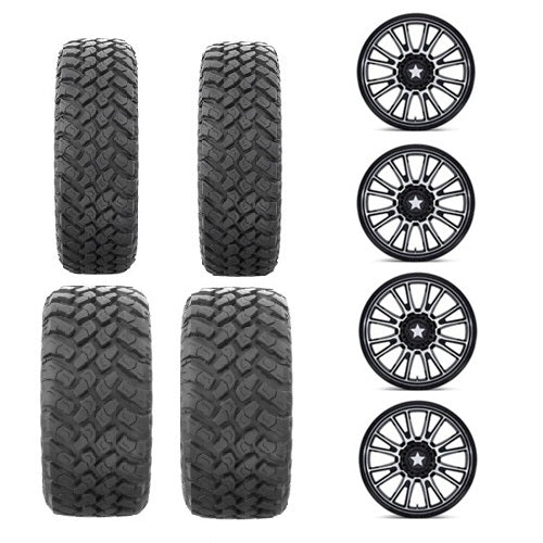 
                  
                    EFX MotoHammer Tire & Wheel Kits 2 ea. 27x9-14 & 2 ea. 27x11-14 Mounted on MSA M51 Machined & Black 4/137 Wheels
                  
                