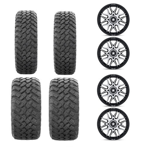 EFX MotoHammer Tire & Wheel Kits 2 ea. 27x9-14 & 2 ea. 27x11-14 Mounted on MSA M52 Machined & Black 4/110 Wheels