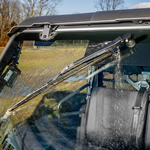 SuperATV MaxDrive Power Flip Up Glass Windshield CFMOTO UFORCE 1000 With Washer & Wiper Kit In Use