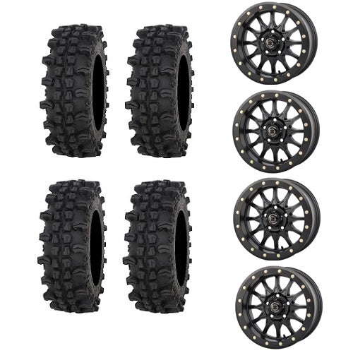 Frontline ACP Tire & Wheel Kits 32x10-15 Mounted on Frontline 223 Black 5/4.5 Beadlock Wheels - Set of 4