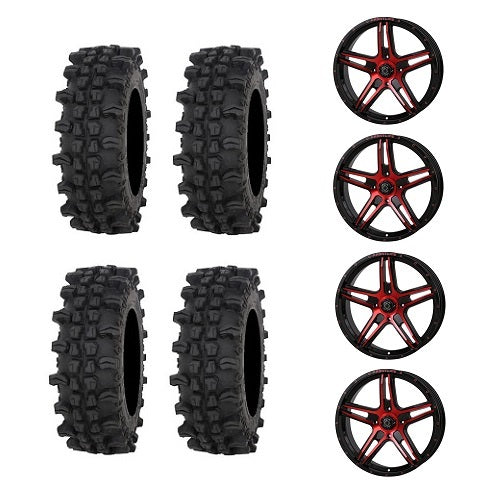 Frontline ACP 37x9.5-22 Tires Mounted on Frontline 505 Red 4/137 Wheels