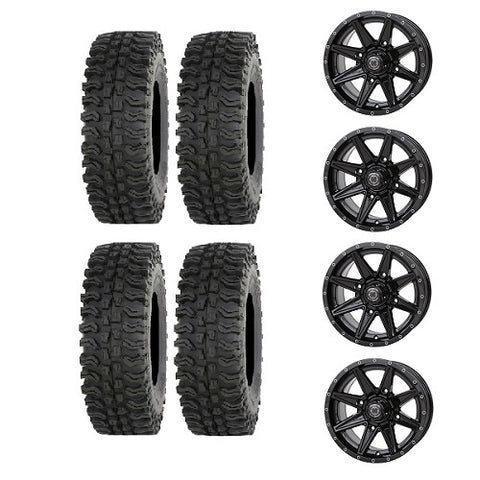 Frontline BDC 23x9.5-14 Tires Mounted on Frontline 4/110 308 Gloss Black Wheels