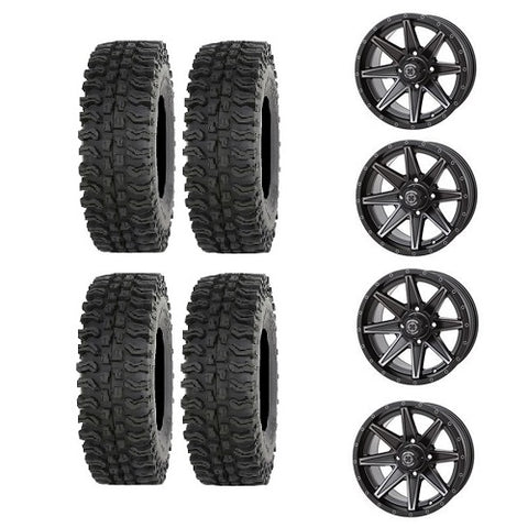 Frontline BDC 23x9.5-14 Tires Mounted on Frontline 4/110 308 Matte Black Wheels