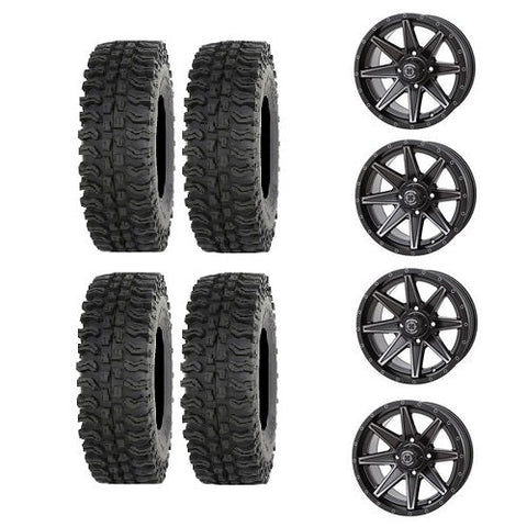 Frontline BDC 23x9.5-14 Tires Mounted on Frontline 4/156 308 Matte Black Wheels