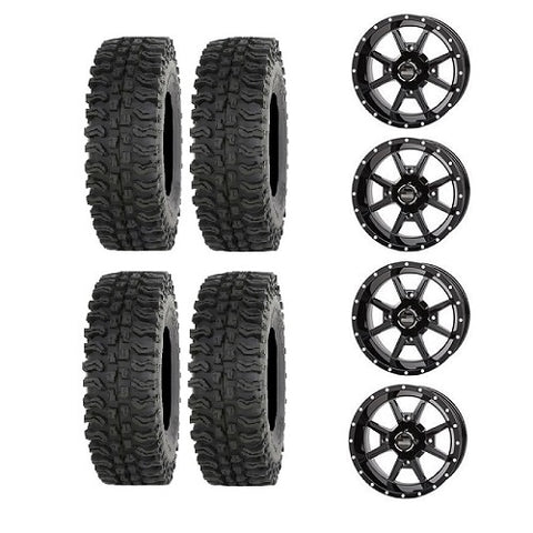 Frontline BDC 23x9.5-14 Tires Mounted on Frontline 4/110 556 Gloss Black Wheels