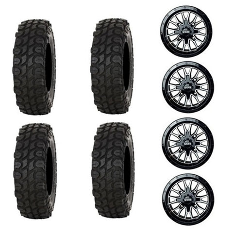 Gladiator X Comp Tire & Wheel Kits Mounted on Stat 01 Black & Machined Wheels