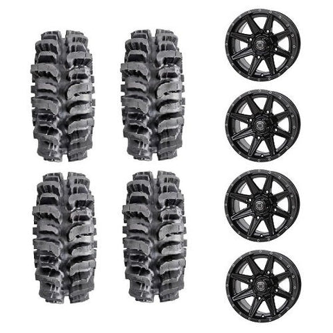 Interco Bogger UTV Tires 28x10-14 Frontline 308 Gloss Black Wheels Mounted