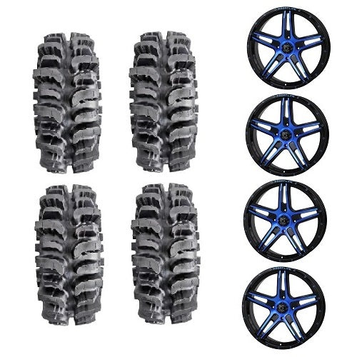 
                  
                    Interco Bogger UTV Tires 35x9.5-20 Mounted on Frontline 505 Blue Wheels
                  
                