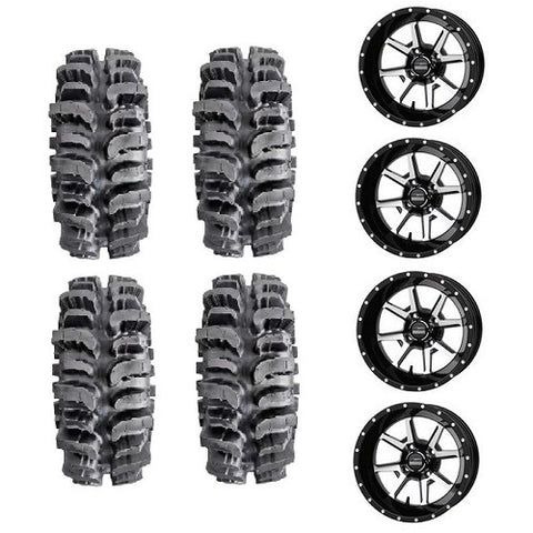 Interco Bogger UTV Tires Frontline 556 Black & Machined Wheels Mounted