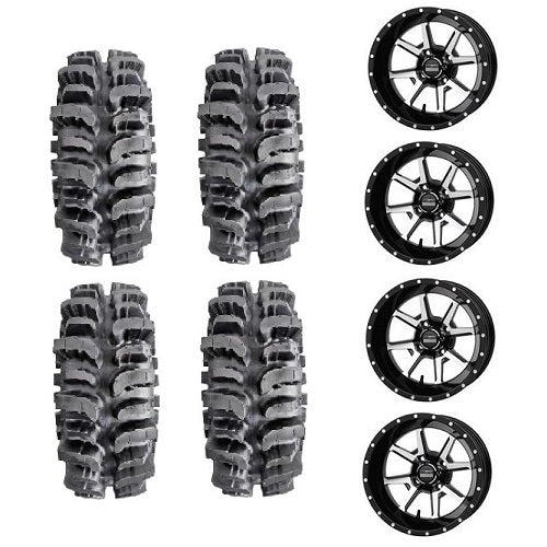 Interco Bogger UTV Tires Frontline 556 Black & Machined Wheels Mounted