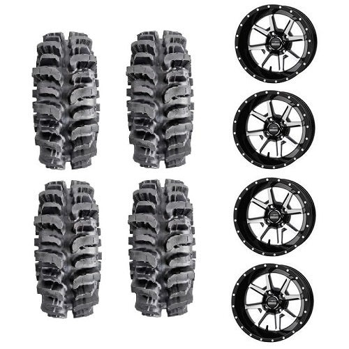 Interco Bogger UTV Tires 31x9.5-14 Frontline 556 Black & Machined Wheels Mounted