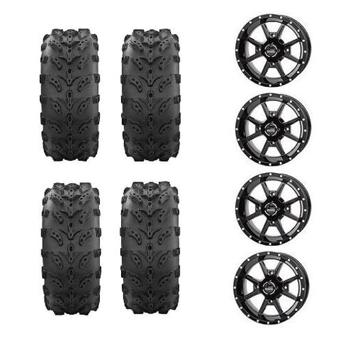 Interco Swamp Lite Tires 27x9-12 & 27x12-12 Mounted on Frontline 556 Black Wheels