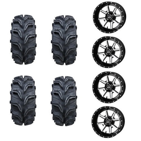 Interco Vampire II Tires 25x8-12 25x10-12 Frontline Machined & Black Wheels Mounted