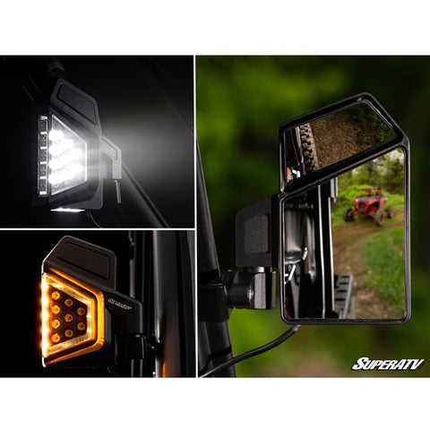 SuperATV Dual Section LED Side-View Mirrors for Kawasaki Ridge Models