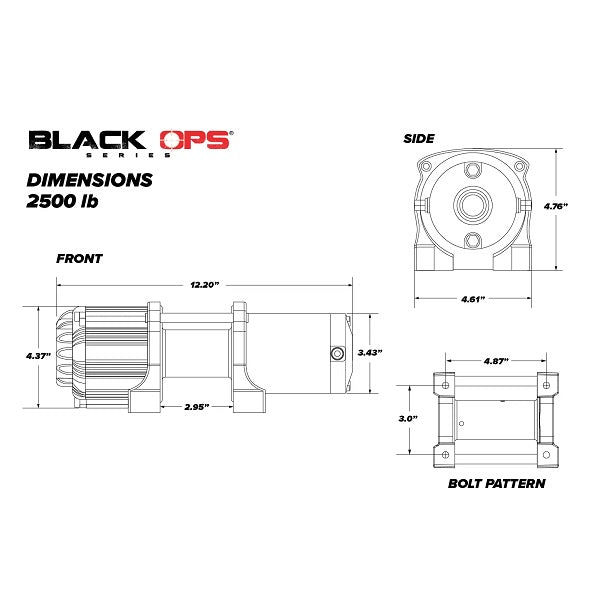 SuperATV Black Ops 2500 Winch Dimensions