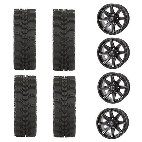 STAT FC-318 Tire & Wheel Kits on Frontline 556 Matte Black Wheels