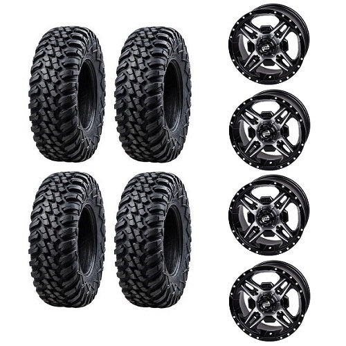 Tusk Aramid Terrabite 28x10-14 Tires Mounted on Tusk Beartooth Machined 4/137 Wheels