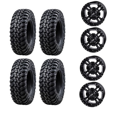 
                  
                    Tusk Aramid Terrabite 2 ea. 27x9-12 & 2 ea. 27x11-12 Tires Mounted on Tusk Beartooth Black 4/110 Wheels
                  
                