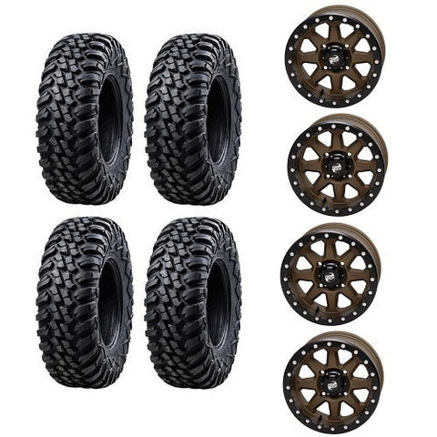 Tusk Aramid Terrabite 32x10-15 Tires Mounted on Tusk Uinta Bronze 4/156 Beadlock Wheels
