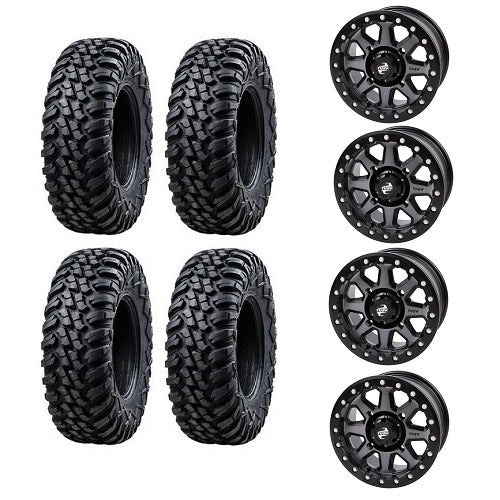 Tusk Aramid Terrabite 32x10-15 Tires Mounted on Tusk Uinta Gun Metal 4/137 Beadlock Wheels