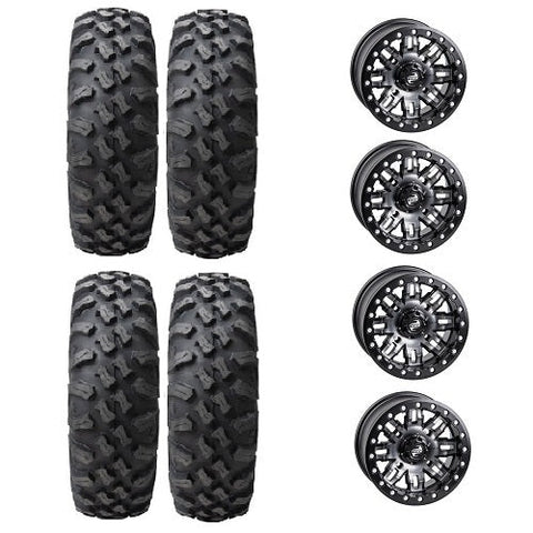 Tusk Megabite 32x10-15 Tires Mounted on Tusk Teton Gun Metal 4/156 Beadlock Wheels