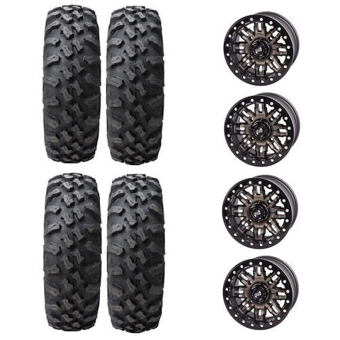 Tusk Megabite 30x10-14 Tires Mounted on Tusk Teton Smoke 4/156 Beadlock Wheels