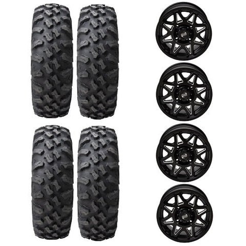 Tusk Megabite 34x10-15 Tires Mounted on Tusk Tintic Milled 4/156 Wheels