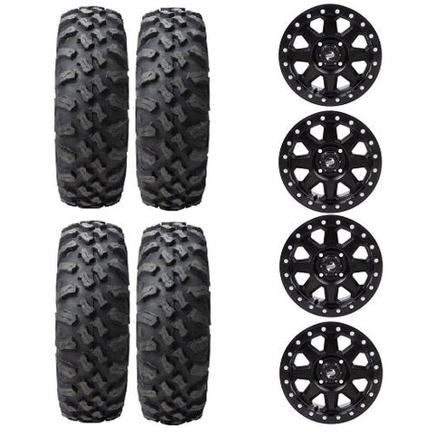 Tusk Megabite 32x10-14 Tires Mounted on Tusk Uinta Black 4/137 Beadlock Wheels