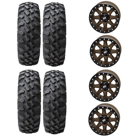 Tusk Megabite 34x10-15 Tires Mounted on Tusk Uinta Bronze 4/156 Beadlock Wheels