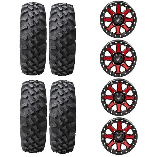 
                  
                    Tusk Megabite Tires Mounted on Tusk Uinta Candy Red 4/156 Beadlock Wheels
                  
                