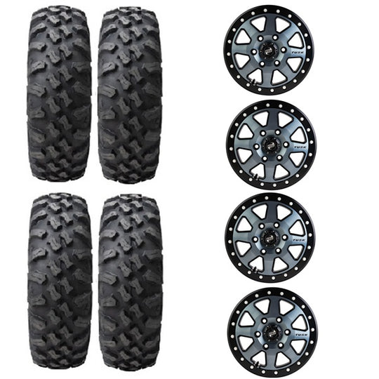 
                  
                    Tusk Megabite Tire & Wheel Kits Mounted on Tusk Uinta Gun Metal & Black Beadlock Wheels
                  
                