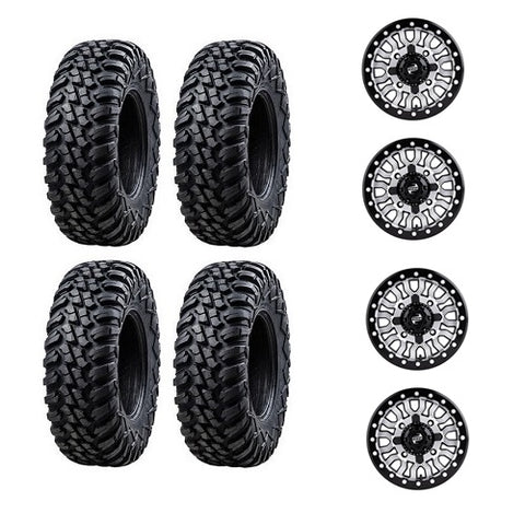 Tusk Terrabite Tire & Wheel Kits Mounted on Fremont Machined & Black Beadlock Wheels