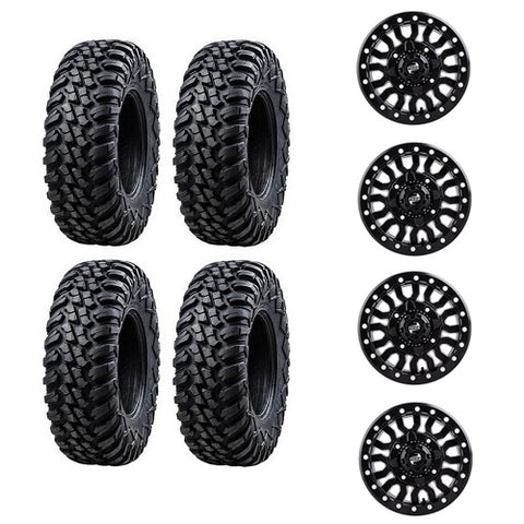 Tusk Terrabite Tire & Wheel Kits Mounted on Fremont Milled Black Beadlock Wheels