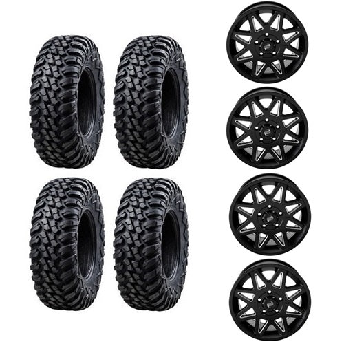 Tusk Aramid Terrabite Tire & Wheel Kits 30x10-15 Mounted on Tusk Tintic Black Milled 5/4.5 Wheels